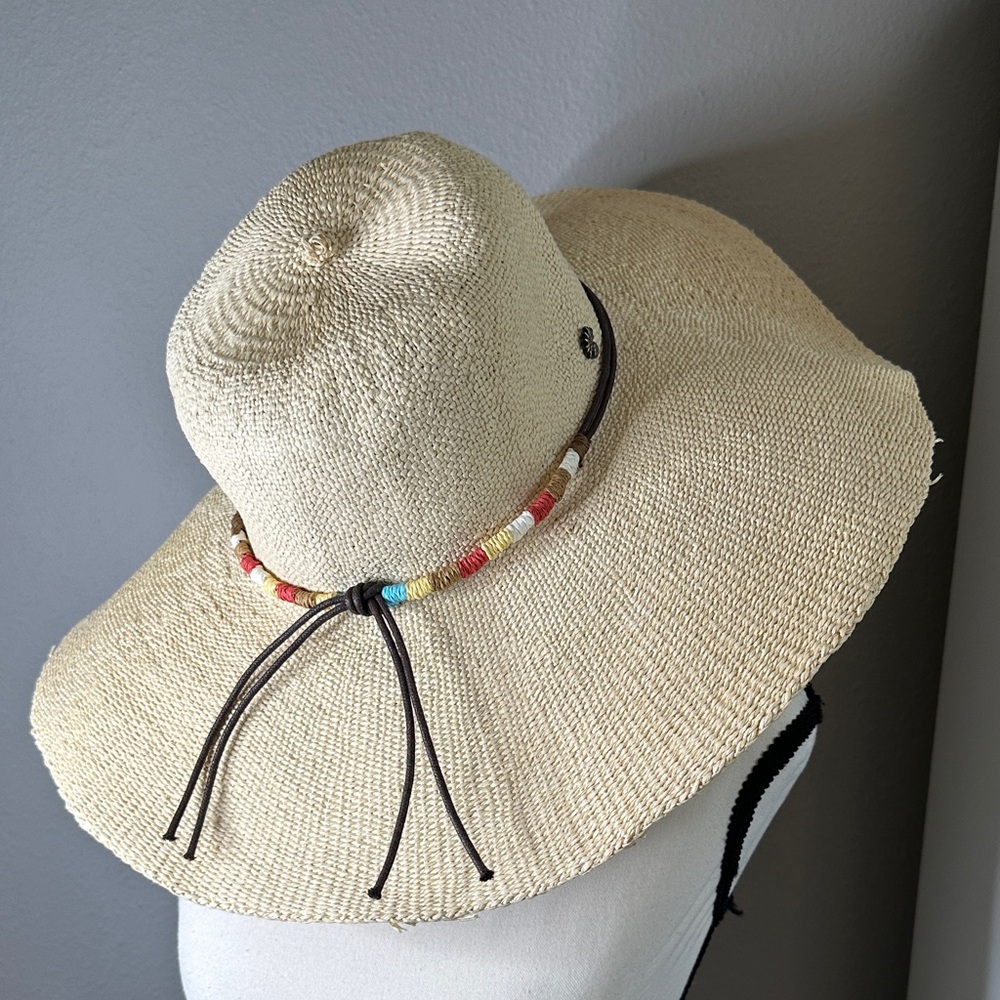 Tommy Bahama Natural Straw Hat with Multicolor Beaded Band